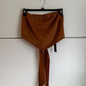 Fashion Nova Brown Studded Faux Suede Strapless Crop Bandeau Boho Top Size 1X